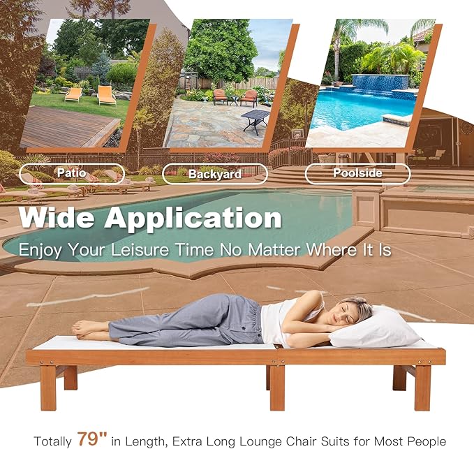 COSTWAY Set of 2 Patio Wood Chaise Lounge Chair, Strong Eucalyptus Wood Frame, 5-Position Adjustable Outdoor Recliner with White Mesh