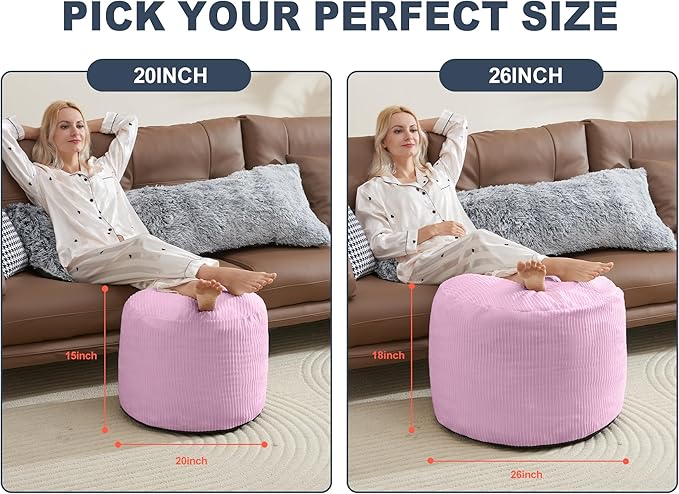 Pouf Ottoman Foot Stools Ottoman with Foam Small Corduroy Ottomans for Living Room Ottomans Pouf 20x15 Floor Poufs Foot Rest for Office Chair Pink Foot Stool Small