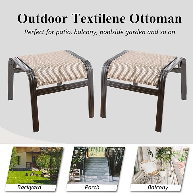 Outdoor Footstools Metal Patio Chairs Outdoor Ottoman Furniture Outside Footrests Small Seat Set of 2 for Garden,Balcony,Lawn, 22 inches *20 inches *17 inches