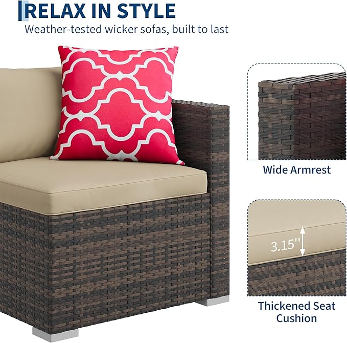 GAOMON 5-Piece All-Weather Patio Furniture Set, Convertible Outdoor Sectional Sofa with Ottoman & Tempered Glass Table, PE Rattan Conversation Set for Garden, Backyard, Porch, Poolside