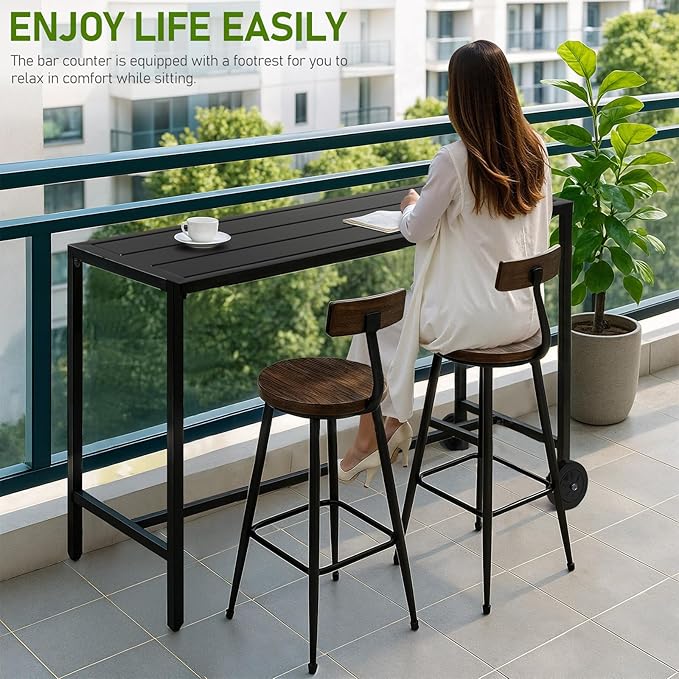 Outvita Outdoor Bar Table, 37" Height Patio Pub Table with Waterproof Frame and Adjustable Foot for Hot Tub, Patio, Backyard, Balcony, Hallway, Bistro Rectangle, Black