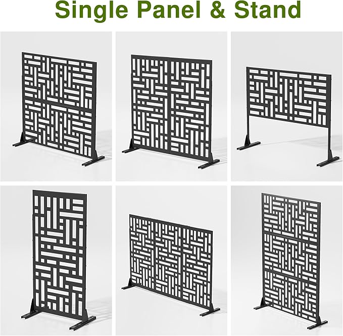 Casaphoria Metal Privacy Screen Outdoor, 72" H x 47" W Freestanding Decorative Privacy Screen for Patio Deck Balcony Garden with Stable Base, Black Helen