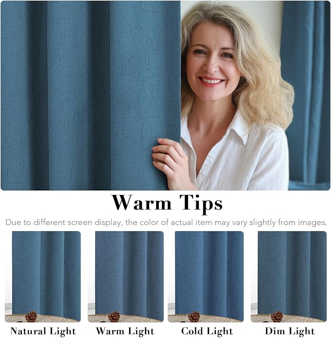 H.VERSAILTEX Linen Blackout Curtains Durable Thick Textured Linen Look 100% Blackout Patio Door Curtain Anti Rust Grommet Extra Wide Sliding Door Curtain Panel, Blue Sapphire, W100 x L96 inch