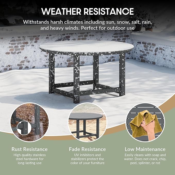 WestinTrends Malibu Low Outdoor HDPE Round Patio Coffee Table, Gray