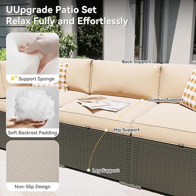 Aoxun Patio Furniture Set, 11 Piece Outdoor Sectional Sofas with Waterproof Cover, 10 Seats Wicker Rattan Outdoor Furniture Patio Conversation Set for Backyard, Garden Begin