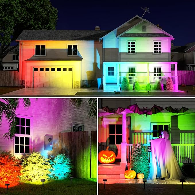 Fabrito Color Changing Solar Spot Lights Outdoor 10 Pack, [6+1 Lighting Modes] Auto On/Off RGB Spotlights, Waterproof Multicolor Landscape Lights for Garden, Tree, Halloween, Christmas