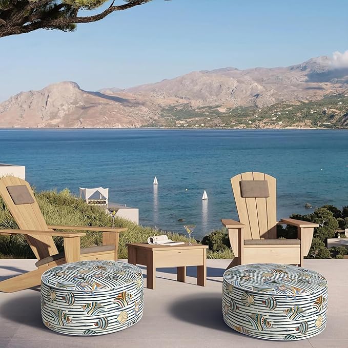 Inflatable Ottoman Stool D21 xH9 for Outdoor/Indoor Use, Water Repellent Patio Foot Rest with Portable Handle,Round Pouf Ottoman Suitable for Garden,Deck and Camping-Crayon Shells