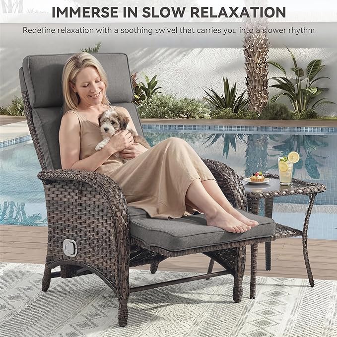 Zero Gravity Wicker Patio Recliner Chairs Set of 2 - Wicker Outdoor Lounge Chair with Adjustable Backrest & Footrest, All Weather Outdoor Reclining Chairs with Thick Cushion for Pool Deck Grey