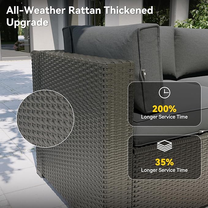 Aoxun Patio Furniture Set, 7 Piece Outdoor Sectional Sofas with Waterproof Cover, Wicker Rattan Outdoor Furniture Patio Conversation Set for Backyard, Garden Dark Grey