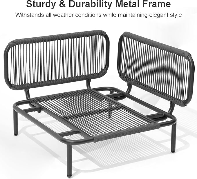 4 Piece Modern Outdoor Sectional Sofa, 31" Oversized Patio Furniture Set with Olefin Woven Rope, Weather-Resistant Metal Frame and Removable Cushion, Dark Grey