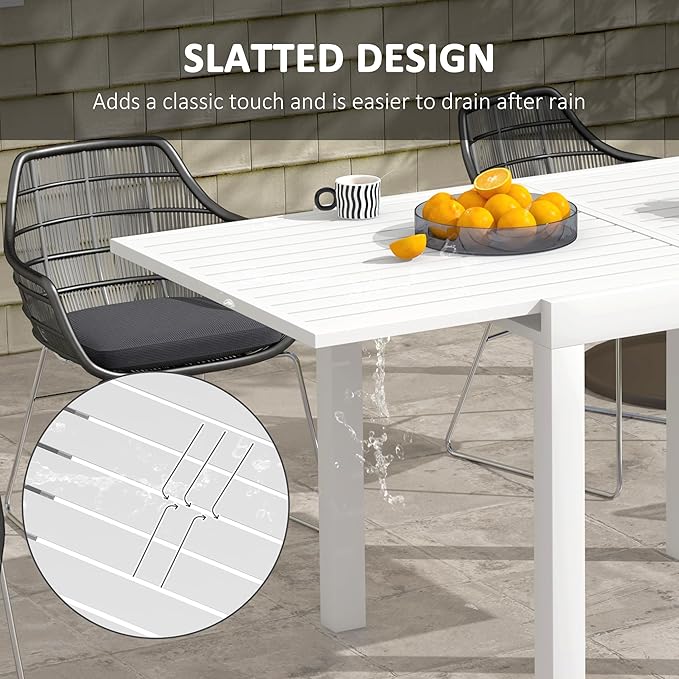 Outsunny Expandable Patio Dining Table for 4-6, 35.5" -70.75" Aluminum Extendable Outdoor Dining Table, Square/Rectangular Patio Table for Garden, Backyard, Poolside, Deck, White
