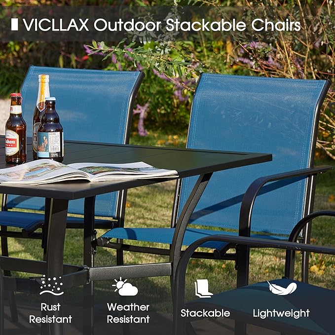 VICLLAX Patio Table and Chair Set of 10, All Weather Metal Round Outdoor Dining Furniture Set-59.9" Round Outdoor Table and Chairs, Black Tabletop