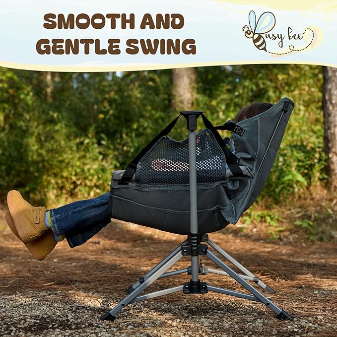 BusyBee Hammock Camping Chairs for Kids, Folding Kids Chair with Stand, Child Camping Gear, Hammock Swing Chair with Cup Holder & Carrying Bag for Outdoor, Lawn, Hiking, Indoor, Supports 125 LBS, Grey