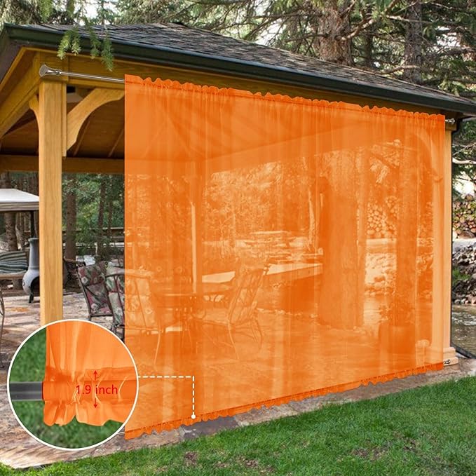 SpaceDresser Waterproof Outdoor Sheer Curtains for Patio - 2 Panels Rod Pocket Indoor Voile Sheer Curtain for Living Room,100W x 120L inch, Orange