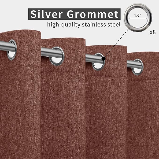 Easy-Going Linen Look Outdoor Curtains Waterproof Windproof Porch Curtains, Soft Thicken Outdoor Privacy Curtains for Patio, Gazebo, Grommet Top and Tab Bottom Drape, 1 Panel, 54x108 inch, Terra Red