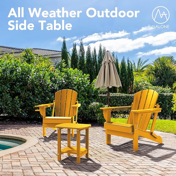 nalone Adirondack Side Table 16.5" Outdoor Side Tables HDPE Plastic Double Patio Small Table for Outdoors (Orange)
