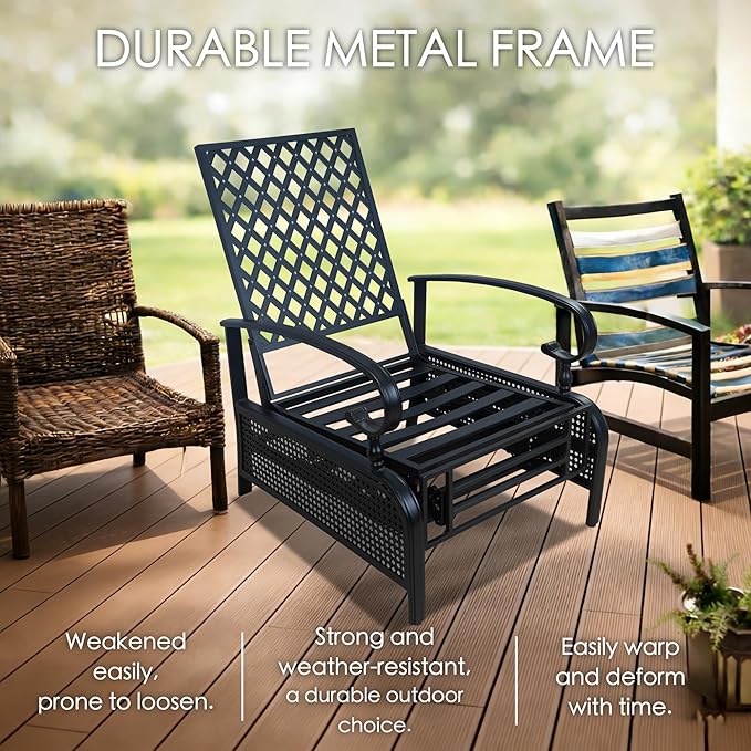 Kozyard Adjustable Outdoor Reclining Lounge Chair, Cushioned Patio Chaise Lounge with Extendable Metal Frame for Sunbathing, Reading & Relaxing – Comfortable Outdoor Recliner(Beige)