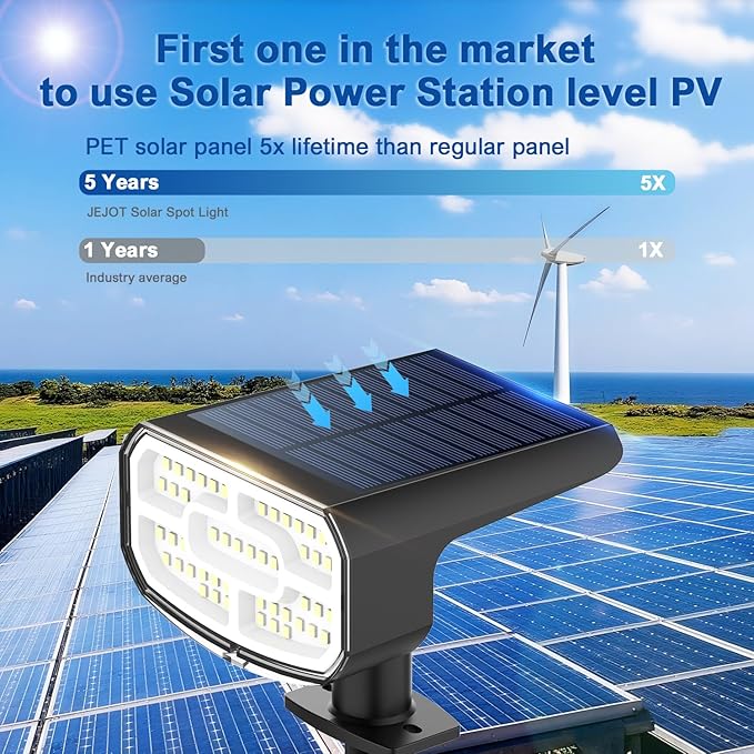Solar Lights Outdoor Waterproof IP65, Super Bright LED, 3000K 2 Lighting Modes, Solar Powered Yard Garden Solar Spot Lights for Outside Landscape Auto On/Off -6 Pack