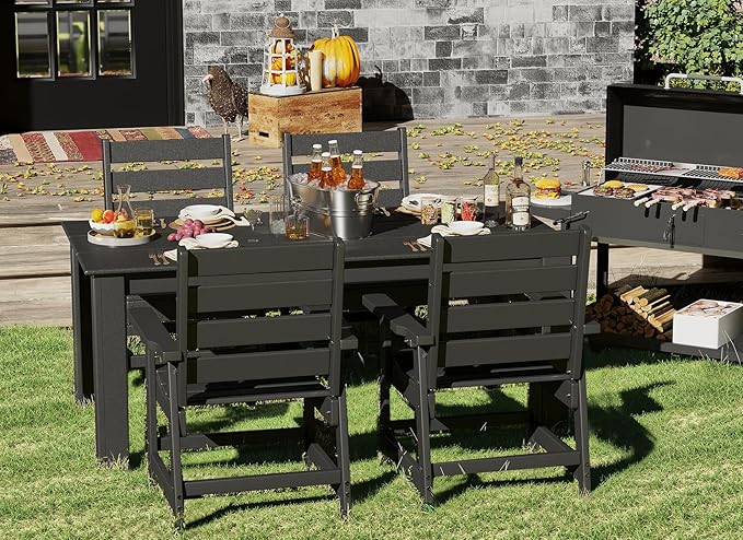 GREENVINES Outdoor Dining Chairs Set of 2 | HDPE | Patio Chair | All-Weather | Black