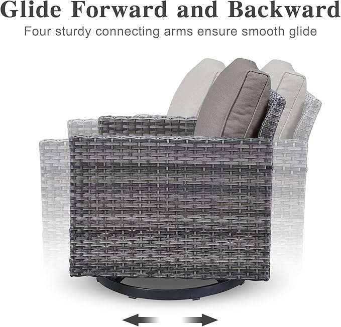 Belord Outdoor Sectional Sofa with 41" Propane Fire Pit Table - 9 Piece Patio Conversation Set with Storage Box and Swivel Rocker Chairs All-Weather PE Wicker Furniture Set Gray