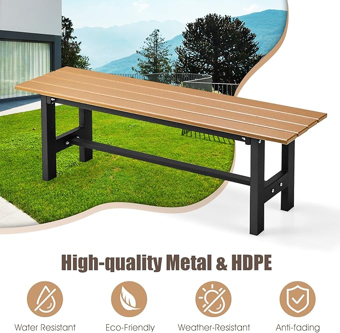 Giantex 2-Person Outdoor Bench Seat - Backless Patio Garden Bench, 47” Weatherproof Outside Chair with Slatted Seat, Metal Frame, 660 LBS Capacity, Dining Bench Chair for Yard, Park, Balcony, Brown