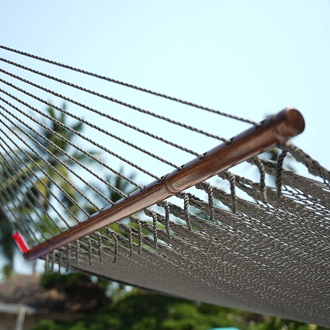 Lazy Daze Hammocks 10.5 FT Double 2 Person Caribbean Rope Hammock, Hand Woven Polyester Hammock with Spreader Bars, for Outside Outdoor Backyard Patio Poolside, 450 LBS Capacity, Gray