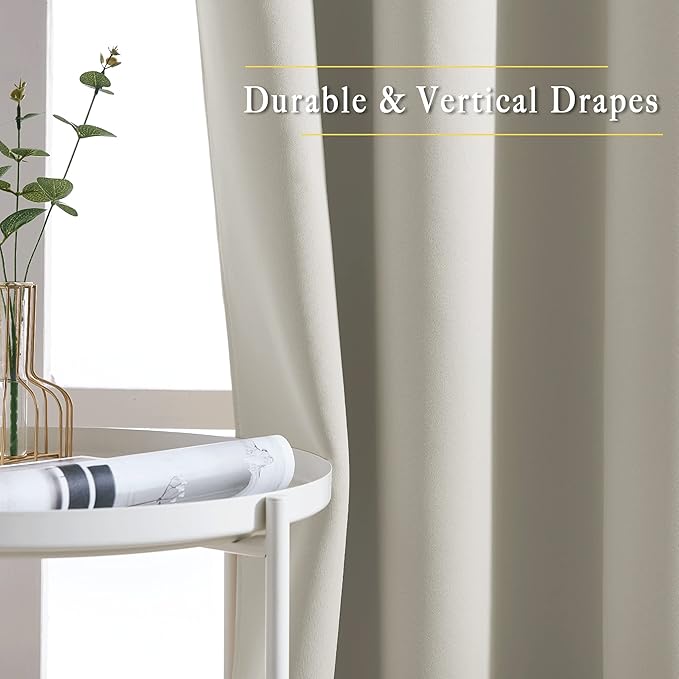 NICETOWN Blackout Natural Curtain for Living Room - Grommet Thermal Insulated Solid Room Darkening Thermal Curtain Drape Sound Reducing for Bedroom/Living Room (1 Panel, W66 x L84)
