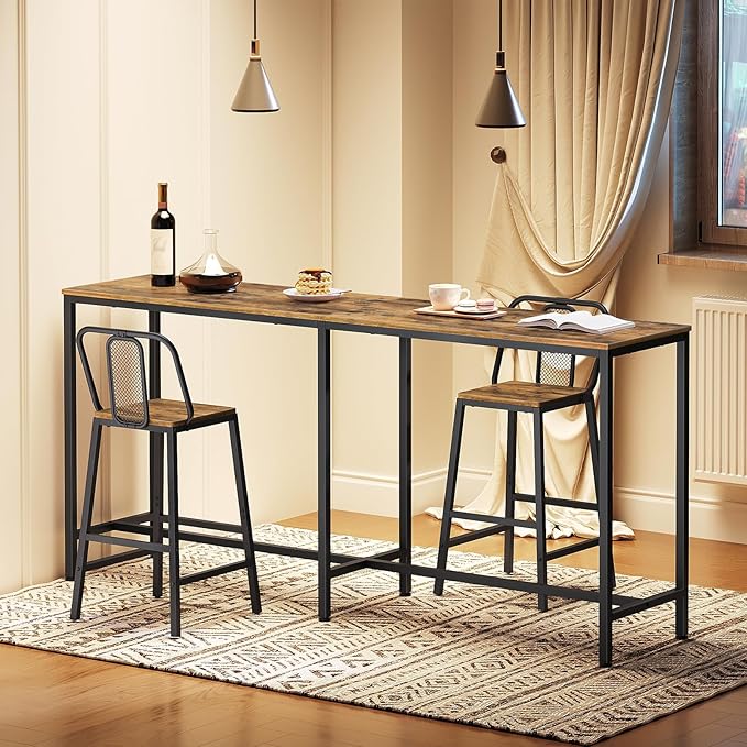 70.8" Long Bar Table, Counter Bar Height Table, High Top Table, Rectangular Hightop Bar Pub, for Kitchen, Living Room, Entryway, Rustic Brown and Black BT08BR