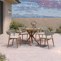 PURPLE LEAF 5 Pieces Round Patio Dining Set Outdoor Furniture with Rattan Chairs for Lawn Garden Backyard Aluminum Table Sets Deep Teak Outdoor Set