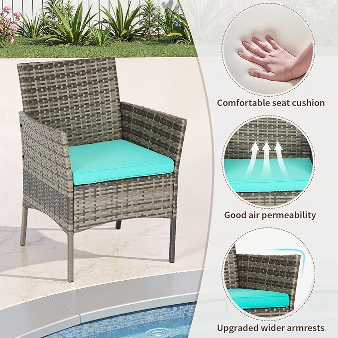 FDW Outdoor Patio Furniture Set Wicker Patio Set PE Rattan Furniture Bistro Set for Outdoor Indoor Use with Loveseats Coffee Table, Blue Cushions, 4 Pieces