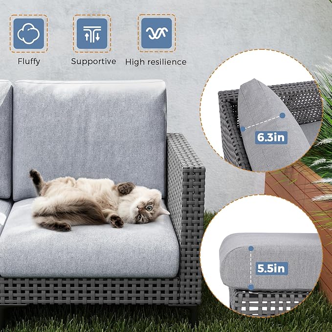 5 Pieces Outdoor Patio Conversation Set – Rattan L-Shaped Corner Sofa Comfortable Thickening Cushions for Garden, Balcony,Weatherproof Waterproof UV Resistance