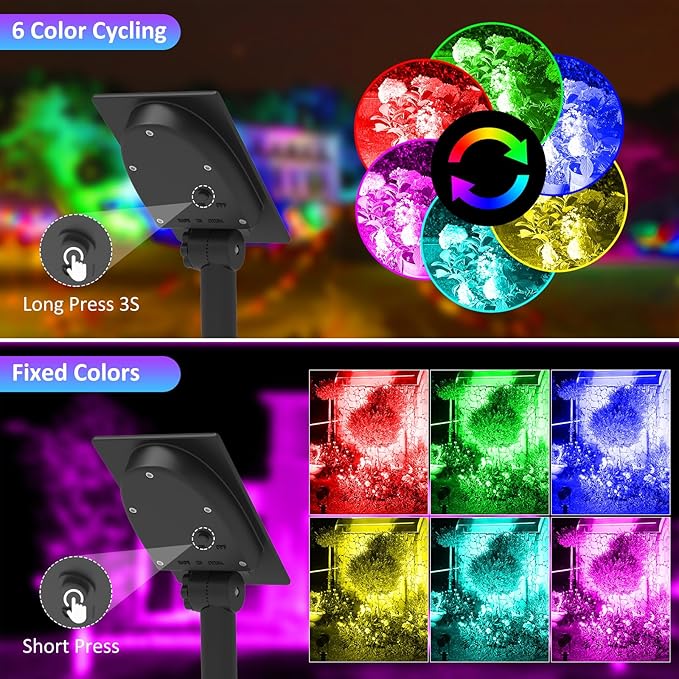 T-SUNUS RGB Solar Landscape Spotlights Christmas, Color Changing Spot Light Outdoor IP65 Waterproof Garden Lights 9.8ft Cable with Separated Panel for Yard Driveway Porch Walkway Pool Patio Halloween