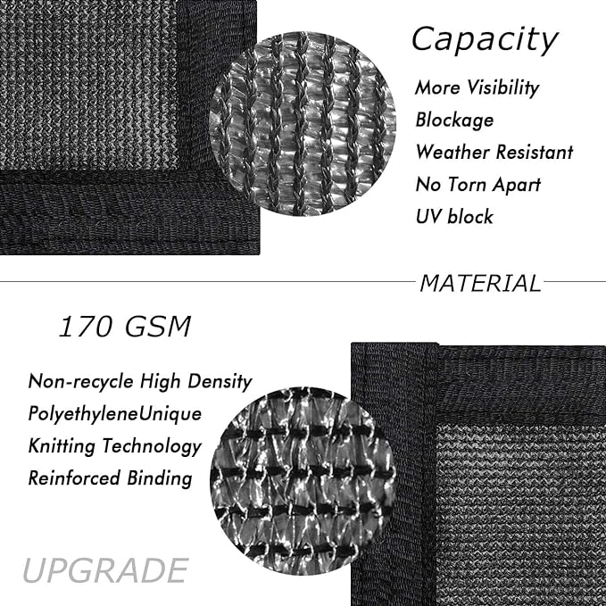 UPGRADE Privacy Fence Screen 8'x12' Black Outdoor 90% Visibility Blockage 170 GSM Mesh Shade Cover Panels for Backyard,Balcony,Home Decoration with Zip Ties,Customized Avaliable