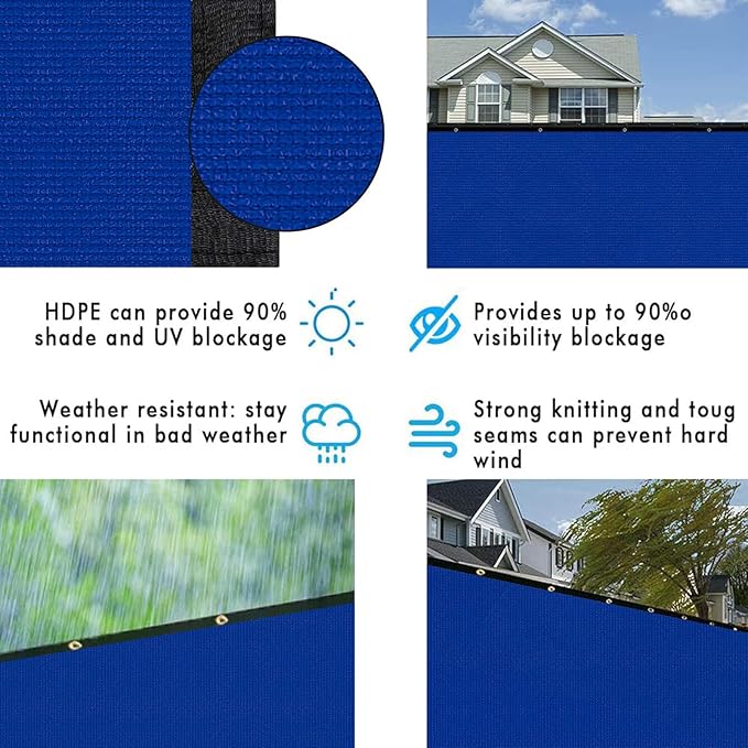 UPGRADE Privacy Screen 5' x 50' Fence Commercial Shade Cover with Brass Grommets Heavy Duty Perfect for Outdoor Back Yard, Blue, Customizable