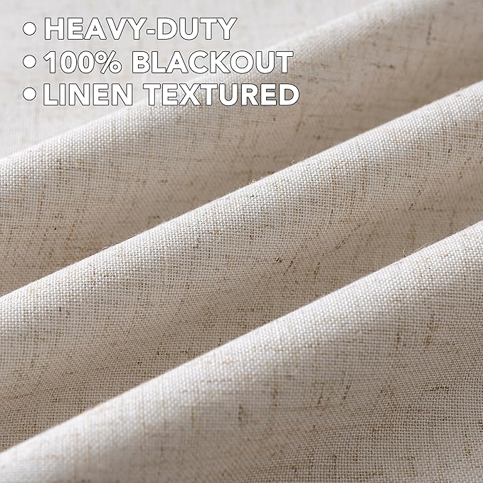 H.VERSAILTEX Linen Curtains 100% Blackout Curtains for Bedroom 108 inch Long Full Light Blocking Nature Linen Blended Window Curtains for Living Room Nickel Grommet (2 Panels, Heathered Natural)