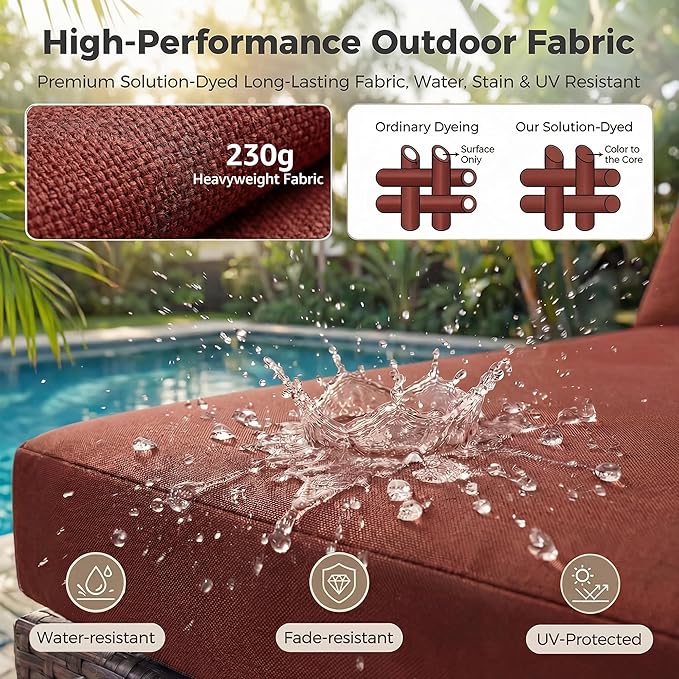 NICESOUL 7 Piece Outdoor Sofa Sectional with Firepit Natural Gas & Propane, Extra Large Patio Furniture Set for Heavy People, Deep Modular Wicker Conversation Sitting, Brown Rattan and Red Cushion