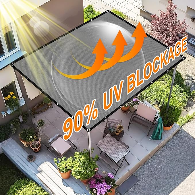 Artpuch 90% Sun Shade Cloth, 10 x 20 FT Pergola Shade Cover Canopy with Grommets, Sun Screen Fabric Tarp for Patio, Outdoor, Garden, Backyard, Light Grey