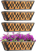 4 Pack 14 Inch Window Boxes Planters Railing Planter Box with Coco Liners Deck Railing Planter Boxes Balcony Hanging Flower Box for Outdoor Plants Garden Decor