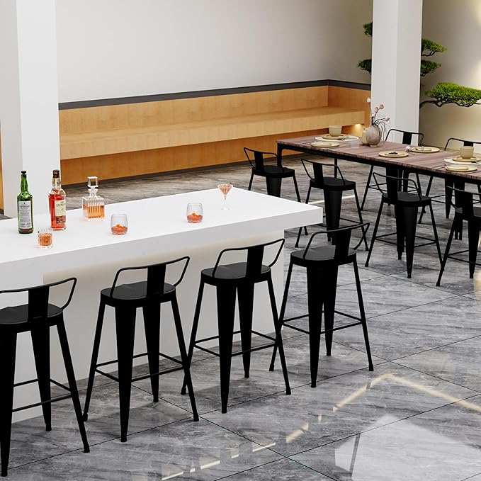 Aklaus Metal Bar Stools Set of 4 Counter Height Bar Stools for Kitchen Island Farmhouse Barstools with Removable Back 30" Indoor Outdoor Barstools, Matte Black