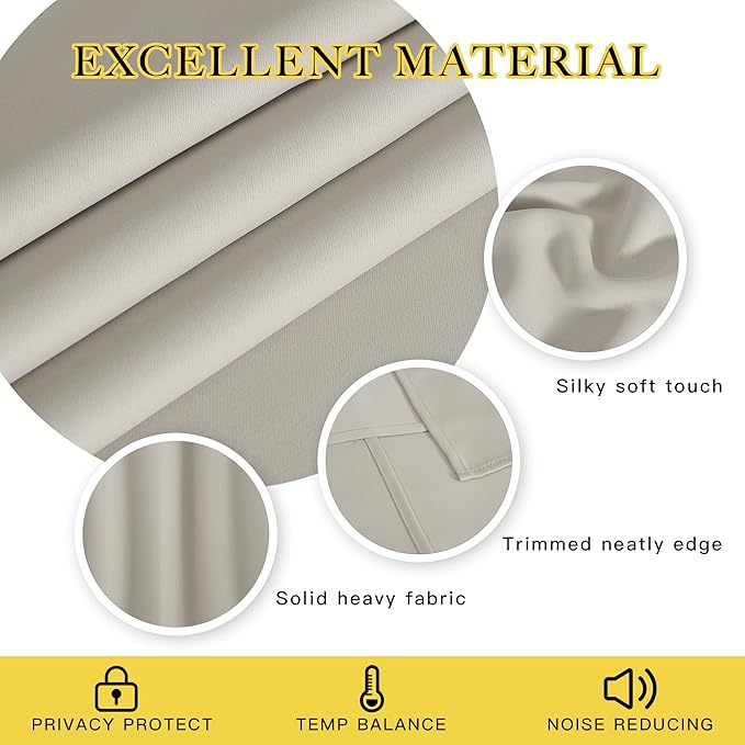 NICETOWN Blackout Natural Large Window Treatment for Bedroom - Grommet Thermal Curtains Room Darkening Sound & Light Reducing Sliding Door Curtains & Drapes for Living Room (1 Panels W66 x L72)