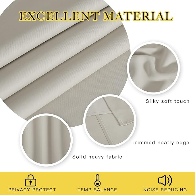 NICETOWN Blackout Natural Window Treatment for Living Room - Energy Saving Thermal Insulated Solid Grommet Sound Reducing Room Darkening Curtain for Bedroom (1 Panel, W52 x L108)