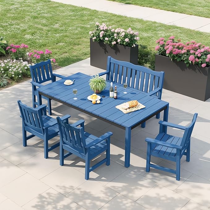 Stoog Outdoor Benches Set of 2, 2-Person All-Weather HIPS Garden Bench with 800 lbs Weight Capacity, Never Rot or Fade, Used for Patio, Deck, Backyard, Blue