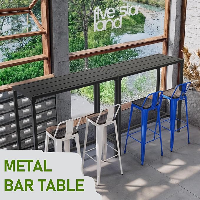 Outvita Outdoor Bar Table, 37" Height Patio Pub Table with Waterproof Frame and Adjustable Foot for Hot Tub, Patio, Backyard, Balcony, Hallway, Bistro Rectangle, Black