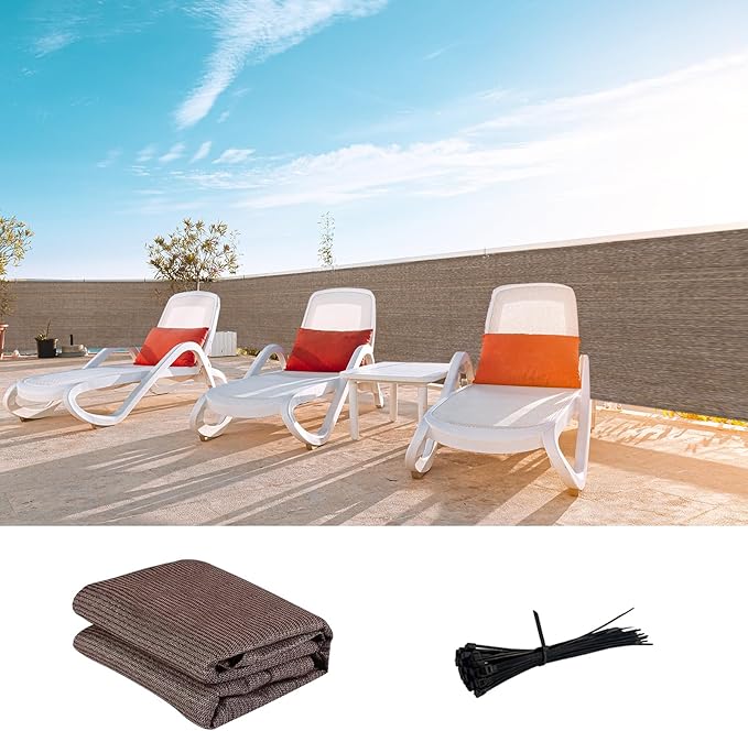 LOVE STORY Custom Size 2'6''x12' Brown Balcony Privacy Screen,UV Block Privacy Fence Screen,90% Shield for Outdoor Pool Garden Apartment Railing