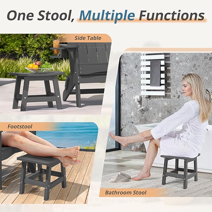 LUE BONA Outdoor Adirondack Ottomans, Footrest Footstool, Outdoor Foot Rest for Patio, HDPS All Weather Waterproof Footrest Footstool for Adirondack Chair, Dark Gray