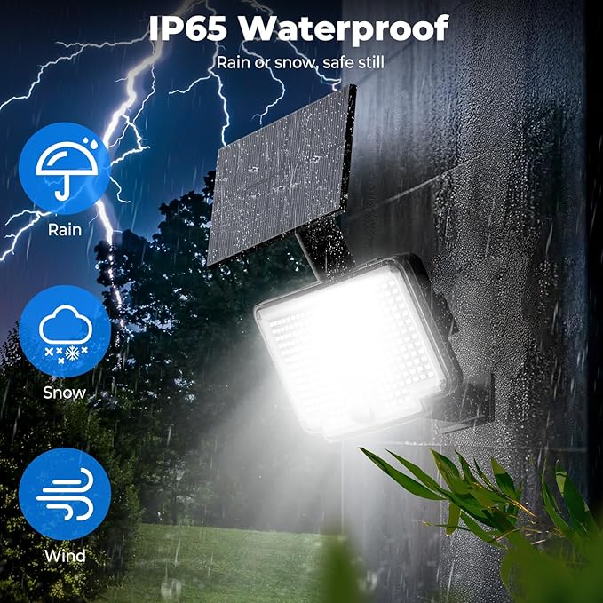 Peasur Solar Motion Lights Outdoor, 318 LED Solar Security Light with 3 Modes, IP65 Waterproof Powered Flood Lights for Outside Garden Patio Garage Yard Backyard