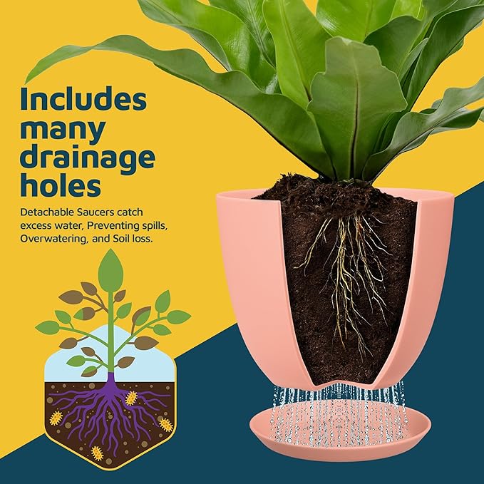 Planter Pots with Drainage Holes - Lightweight, Durable, and Space-Saving Pots for Indoor and Outdoor - Versatile Functionality, Simple Modern Design, Set of 20 Plastic Planter Pots - Pink