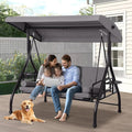 Patio Porch Swings with Adjustable Canopy - 3 Seat Outdoor Porch Swing Glider Bench with Stand, Heavy Duty Swing Bed W/Cushions Pillows and Cup Holder for Backyard Garden Lawn Poolside (Gray)