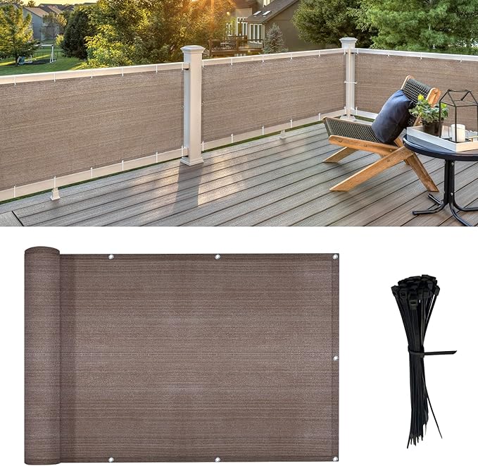 LOVE STORY Balcony Privacy Screen, 3'x3' Deck Shield Screen Fence Cover,UV Protection and Weather-Resistant,3 FT Height for Deck, Patio, Backyard, Outdoor Pool, Porch, Railing, Brown