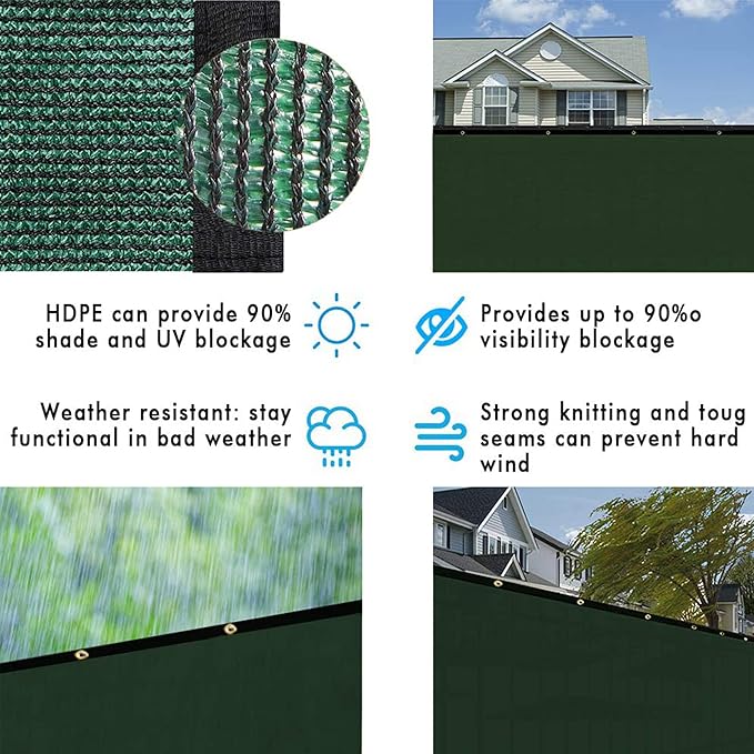 UPGRADE Privacy Fence Screen 4'x8' Dark Green Outdoor 90% Visibility Blockage 170 GSM Mesh Shade Cover Panels for Backyard,Balcony,Home Decoration with Zip Ties,Customized Avaliable